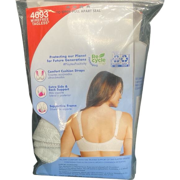 Playtex 18 Hour 4693 Wirefree Ultimate Shoulder Comfort Bra 42D White - Picture 3 of 6